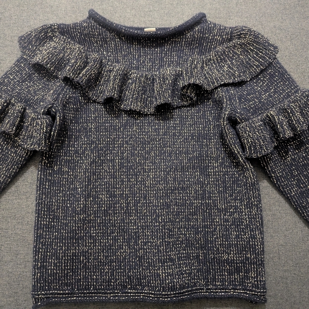 Crewcuts Blue And Gold Ruffle Sweater